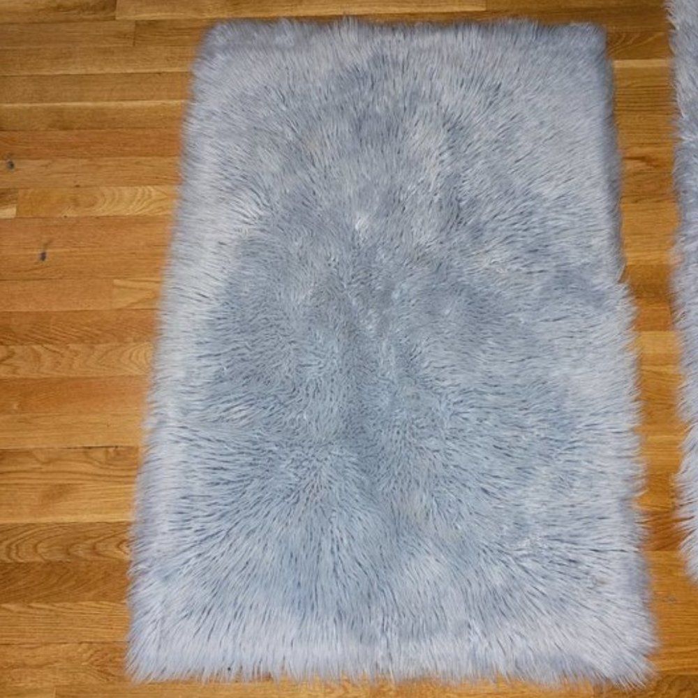 Silhouette Home Silver Blue Acrylic Faux Fur Soft Rugs for Living Room Bedroom